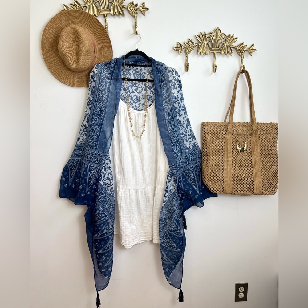 Blue and White Women's Top